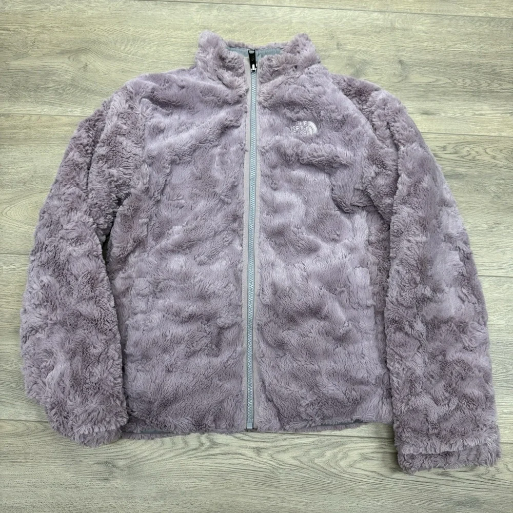 The North Face Gray Pink Puffer Fleece Reversible Jacket Girls Sz L‎ Outdoor